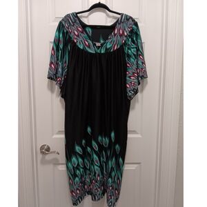 Anthony Richards Womens 5X Black Teal Peacock Feather Muu Muu Dress with Pockets